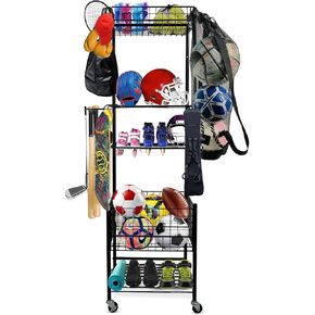 ORGDESIGN. Sports Equipment Organizer, Ball Storage for Garage, Nerf Storage, Outdoor Toy Racks, Ball Cart with Wheels, Ball Holder Garage, Kids Toys Storage, Sports Station for Kids, Mesh Ball Bag.