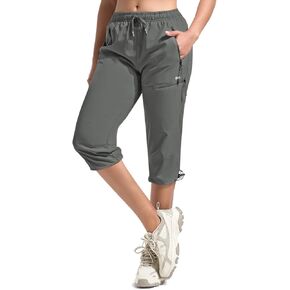 BVVU Women's Cargo Capris Hiking Pants Lightweight Quick Dry Joggers Outdoor Waterproof Workout Pants with Pockets