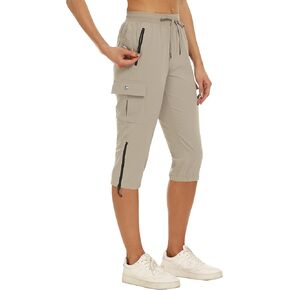 سراويل MoFiz النسائية Capris Cargo للتنزه سيرًا على الأقدام خفيفة الوزن وسريعة الجفاف في الهواء الطلق ورياضات الجري والرياضات والسفر وجيوب بسحاب للصيف in Kuwait