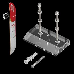 2 Pcs Skateboard Wall Mount,Acrylic Skate Board Wall Holder with Two Screw Holes for Skate Deck Display Horizontal and Storage Vertically,Skateboard Hanger for Wall