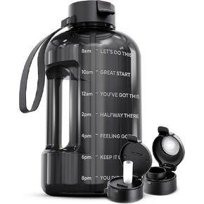 AQUAFIT 1 Gallon Water Bottle with Time Marker - Straw & Chug Lid - BPA Free Big Water Bottle with Straw - Gym Water Bottle with Handle - Motivational 1 Gallon Water Jug (128 oz, Gray)
