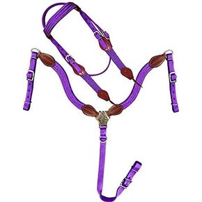 Showman Nylon Browband Headstall & Breast Collar Set w/Leather Accents