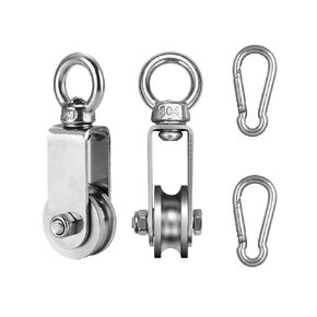 Pulley Wheel U Swivel Roller Stainless Steel Cable Pulley Block 360 Degree Rotating Rope Wheel Smooth Loading Silence Rotation Traction Wheel with Carabiner for Lifting Gym Equipment Clothesline 2pcs