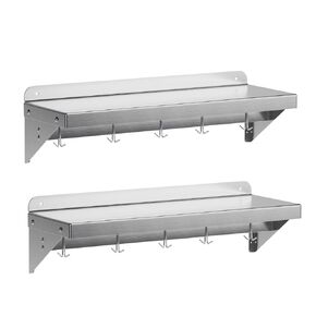 2 Pack Metal Multifunctional Storage Rack with Backplash for Kitchen, [NSF Certified] 12" x 24" Stainless Steel Wall Mount Shelf with 5 Hooks for Hanging Pots, Pans,cookware