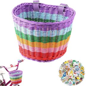 Women Men Bicycle Front Handlebar Bicycle Basket, Front Hand-Woven Bike Basket with Leather Belt (Rainbow) in Kuwait