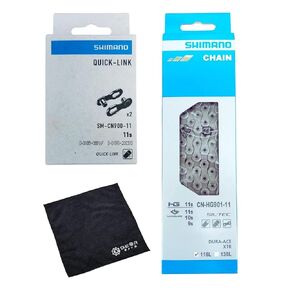 XTR/Dura-Ace CN-HG901-11Speed Chain & SM-CN900-11 (2 Pairs) Quick Link Connector & Microfiber Towel Set