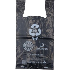 Black Reusable/Eco-Friendly LDPE T-Shirt - 1/6 BBL 11.5"X6.5"X21" - 200 Bags - 57 Micron (2.25 mil) - Black