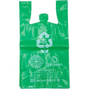 Green Reusable/Eco-Friendly LDPE T-Shirt - 1/6 BBL 12"X7"X22" - 150 Bags - 57 Micron (2.25 mil) - Green