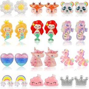 Kids Clip On Earrings for Girls Hypoallergenic Clips Earrings Sets Suitable for Ages 4-12 Little Girls So Cute Small Clips On Earrings Jewelry Gifts Set