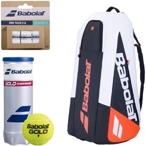 Babolat Pure Strike 4th Gen Racquet Holder x6 Tennis Bag (White/Red) with Optional Accessories