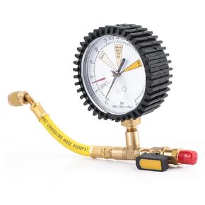 Nitrogen Pressure Test Gauge, 1/4 SAE inch Air Conditioning Refrigeration Nitrogen Pressure Test Gauge Pressure Test Table, -1~60Bar, Spherical Valve