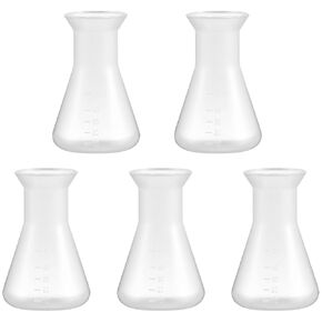 Erlenmeyer Flask Set: 5pcs 50ml Plastic Conical Flasks Clear Scale Scientific Conical Flask for School Laboratory Educational Learning