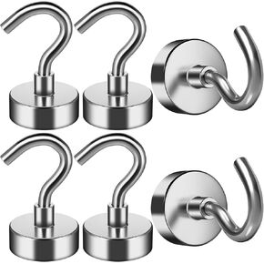 FINDMAG 25 LBS Magnetic Hooks Heavy Duty Neodymium Magnet Hooks for Hanging, Strong Magnetic Hooks Magnetic Hanger, Magnets with Hooks for Bathroom, Kitchen, Towel, Office, Garage - 6 Pack