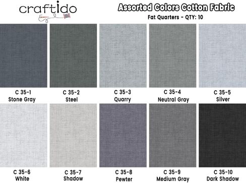 Craftido - 10 خيارات من نغمات التويد الصناعي - حزم قماش اللحف القطنية ذات الألوان المتنوعة 10 قطع أرباع سمينة 18 بوصة × 21 بوصة - وزن متوسط ​​5.2 أونصة - لخياطة اللحف والخياطة والحرف اليدوية - أحادية اللون in Kuwait