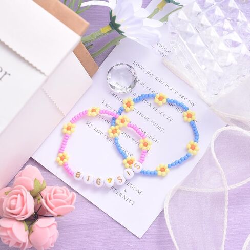 LParkin Big Sister Bracelet Set - 2PCS Big Sister Bracelets for Girls, Stretch Beads Big Sister Gift for Toddler, Pink and Blue in Kuwait