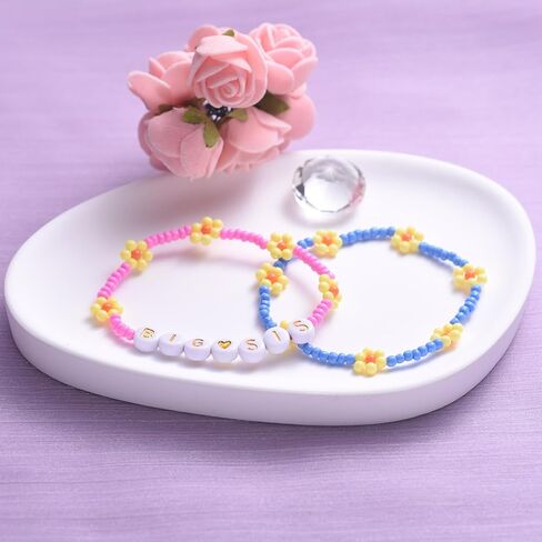 LParkin Big Sister Bracelet Set - 2PCS Big Sister Bracelets for Girls, Stretch Beads Big Sister Gift for Toddler, Pink and Blue in Kuwait