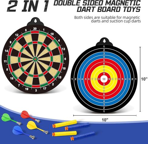 لوح رمي السهام المغناطيسي، لعبة لعبة رمي السهام المغناطيسية الآمنة مزدوجة الجوانب للأطفال، 12 قطعة من السهام المغناطيسية و2 مسدس لعبة و24 سهمًا إسفنجيًا، ألعاب الحفلات الداخلية هدايا لـ 5 6 7 8 9 10 11 12 عامًا صبي فتاة بالغين in Kuwait