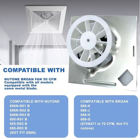 ترقية 696N-R02 B وحدة 50CFM مروحة متوافقة مع Broan-Nutone 688-G 688-J 688-H 688-K 695N-R02 B،696N-R01 B،695N-R02 B،2.0 Sones، الموديل: S97012026 محرك مروحة الحمام in Kuwait