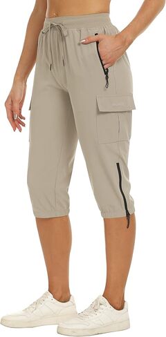 سراويل MoFiz النسائية Capris Cargo للتنزه سيرًا على الأقدام خفيفة الوزن وسريعة الجفاف في الهواء الطلق ورياضات الجري والرياضات والسفر وجيوب بسحاب للصيف in Kuwait