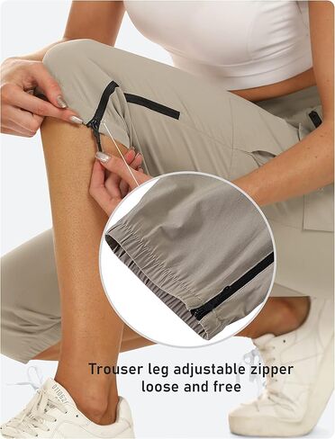 سراويل MoFiz النسائية Capris Cargo للتنزه سيرًا على الأقدام خفيفة الوزن وسريعة الجفاف في الهواء الطلق ورياضات الجري والرياضات والسفر وجيوب بسحاب للصيف in Kuwait