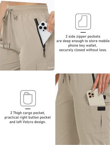 سراويل MoFiz النسائية Capris Cargo للتنزه سيرًا على الأقدام خفيفة الوزن وسريعة الجفاف في الهواء الطلق ورياضات الجري والرياضات والسفر وجيوب بسحاب للصيف in Kuwait