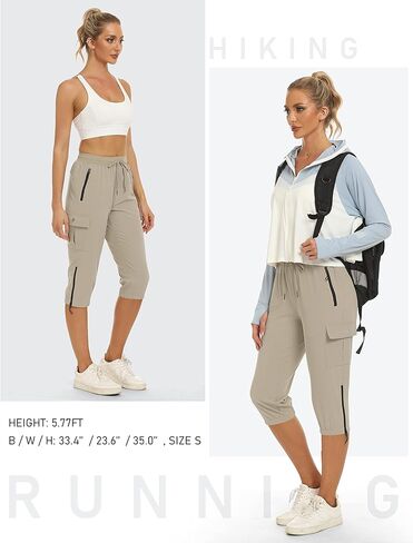 سراويل MoFiz النسائية Capris Cargo للتنزه سيرًا على الأقدام خفيفة الوزن وسريعة الجفاف في الهواء الطلق ورياضات الجري والرياضات والسفر وجيوب بسحاب للصيف in Kuwait