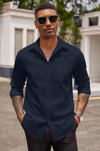 COOFANDY Men's Button Down Long Sleeve Shirt Casual Untucked Dress Shirt Regular Fit Wedding Shirts in Kuwait