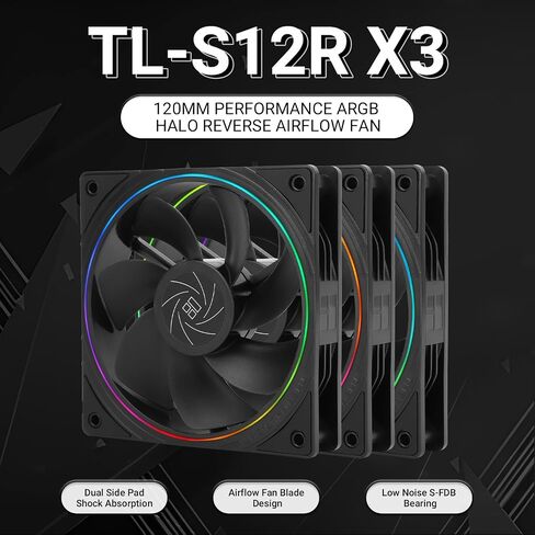 مروحة تبريد وحدة المعالجة المركزية Thermalright TL-S12R X3 مقاس 120 مم تأتي مع إضاءة ARGB، ومروحة تبريد وحدة المعالجة المركزية بسرعة 1500 دورة في الدقيقة، ومروحة كمبيوتر سوداء PWM صامتة، مجموعة من المراوح in Saudi Arabia