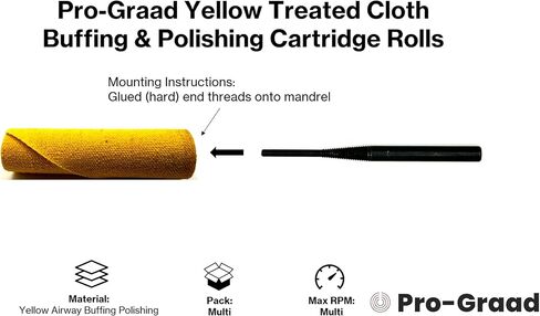 11 قطعة متوسطة (1/2x1-1/2x1/8) مجموعة لفافات خرطوشة تلميع وتلميع القماش المعالجة باللون الأصفر، مثالية لتلميع التفاصيل في المناطق التي يصعب الوصول إليها، وتتضمن مغزل ساق 1/4 بوصة in Kuwait