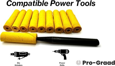 11 قطعة متوسطة (1/2x1-1/2x1/8) مجموعة لفافات خرطوشة تلميع وتلميع القماش المعالجة باللون الأصفر، مثالية لتلميع التفاصيل في المناطق التي يصعب الوصول إليها، وتتضمن مغزل ساق 1/4 بوصة in Kuwait