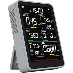 9-in-1 Professional Indoor Air Quality Monitor PM1.0/PM2.5/PM10/CO2/Temperature/Formaldehyde Detector/Humidity TVOC/Time Display Air Quality Tester for Home Office School Portable Air Quality Tester