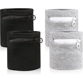 4PCS Wrist Wallet for Men Women, Wrist Sweat Bands with Zipper for Running Workout, Lightweight Comfortable Wrist Pocket for Cash Cards Key Coin(Gray Black)