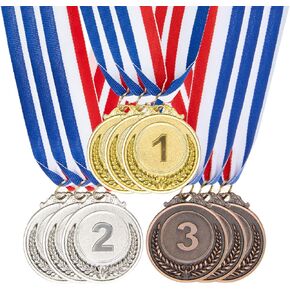 9 Pieces Gold Silver Bronze Award Medals - Olympic Medals 1st 2nd 3rd Metal Award for Sports, Competitions, Party, Classroom, Olympic Style, 2 Inches