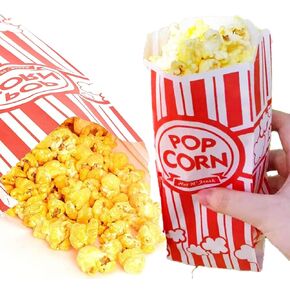 100 Popcorn Bags 1 Once - Perfect Size for Theater, Movies - Great Carnival Light Snacking Bags,Birthday Parties Celebration - Popcorn Bags for Party - Sturdy Paper Bags(3.6 * 2.4 * 8.3Inch,Red)