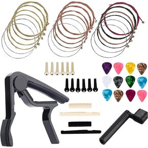 48 PCS Guitar Accessories Kit, Acoustic Guitar Changing Tool, Including Acoustic Guitar Strings, Guitar Picks, Capo, String Winder, Bridge Pins, Pin Puller,for Guitar Players and Guitar Beginners