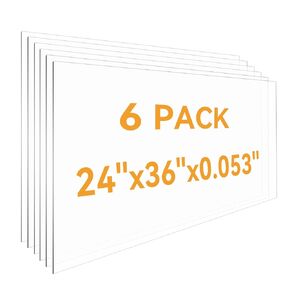 YDisplay 6PACK Plexiglass Sheets 24×36",0.053'' Thick Clear Plastic Panel Transparent Plexi Glass Sheet for Art, Crafts, DIY Projects, Frames, Signs for Weddings and Parties