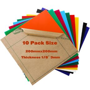 10 Pack Colored Acrylic Sheets, 8 x 8 Inch Plastic Sheet 1/8 Thick, Cast Acrylic Sheet for Laser Cutting and Engraving, Opaque Acrylic Panel for DIY Projects