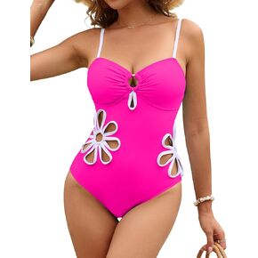 Blooming Jelly Women's One Piece Swimsuit Slimming Color Block High Cut Bathing Suit Cheeky Floral Cutout Swimwear