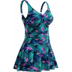 Plus Size Swim Dress for Women One Piece Swimsuit Tummy Control Swimwear Shaping Body Swimdress Flowy Skirt Bathing Suit