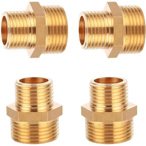 4PCS Solid Brass Reducing Hex Nipple Adapter Set - 1/2" NPT Male to 1/4" NPT Male Pipe Fittings for Plumbing, Fuel Lines, and Pneumatic Systems