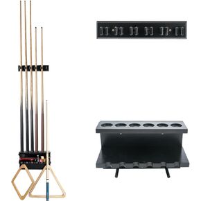 Wall-Mounted Pool Cue Rack – Premium Solid Wood, Holds 6+ Cues & Billiard Accessories, Easy to Install, Ideal for Game Rooms & Billiard Clubs