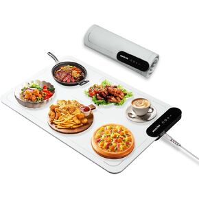 Electric Food Warming Mat with 9 Temperature Settings, Quick Heating Pad, Auto-Off Timer, Portable Silicone Food Warmer for Parties and Buffets