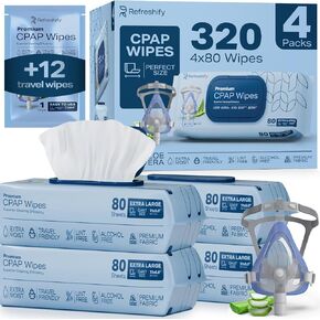 CPAP Mask Wipes (320 Count) + 8 Travel Wipes - Premium Large and Mosit Cleaning Wipes for Mask | CPAP Wipes Cleaner, Unscented, CPAP Cleaning Supplies