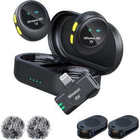 Wireless Lavalier Microphone with for iPhone/iPad with Lightning Plug, 48KHz 24Bit, 1000ft Range, Noise Cancellation, Button Size Lapel Microphone for Video Recording, Streaming Interview