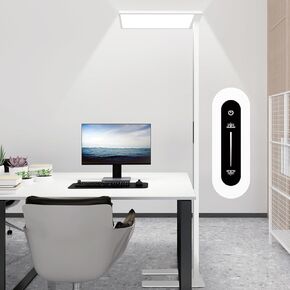 Modern LED Floor Lamp, 8000LM Touch Dimming Standing Lamp, 4000K Full Spectrum Eye-Care Reading Light Floor Standing, 76.8" Tall Lamp for Study Room, Office, Living Room, Bedroom (White)