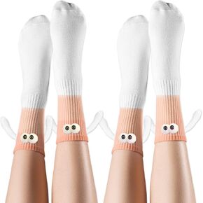 Magnetic Crazy Socks - 2 Pairs Fun Cartoon Character Socks That Hold Hands - Unique Novelty Gifts for Men Women Best Friends