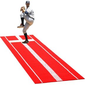Softball Pitching Mat ，10x3 ft Pitching Mound with Wooden/Mound，Batting Mat with Antifade Turf and Antislip Bottom ，Red/Green,Perfect for Baseball Practice in Garage，Backyard，Gym