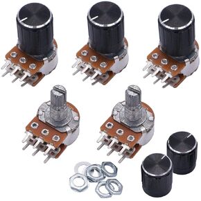 Taiss 5pcs Potentiometers 100K Ohm 6 Pins Volume Control Potentiometer,Split Shaft Rotary Linear Dual Taper Audio B Type Potentiometer with 5pcs Knob