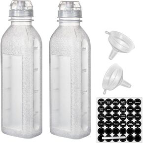 2 Pack Oil Dispenser Bottles, Plastic Condiment Squeeze Bottles for Sauce, Kitchen Olive Oil Squirt Bottles Liquids Container for Vinegar Syrups with 2 Funnels, 5 Labels and 1 Pen 17oz
