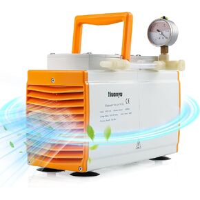 Huanyu Oilless Diaphragm Vacuum Pump 60L/min Lab Vacuum Pump Chemical Resistant No Oil Vacuum Pump Laboratory Vacuum Filtration Extraction Distillation 110V (Anticorrosive, Double Pump, GM-1.0A)